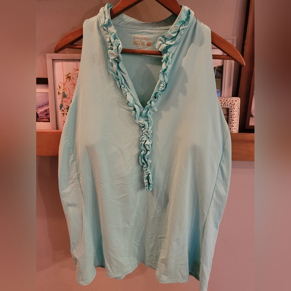 Lilly Pulitzer Luxletic Lakelyn racerback bra ruffle tank polo XL surf blue